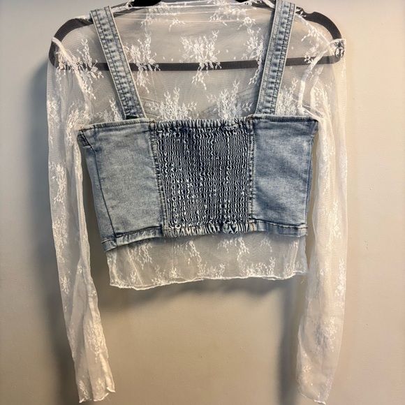 Wild Fable denim and lace crop top - Picture 2 of 6
